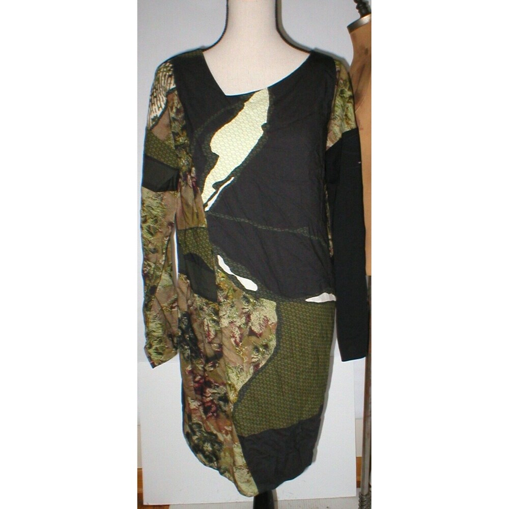 New Womens 12 NWT Dress 48 Designer I'M Isola Marras Italy Black Dark Green LS